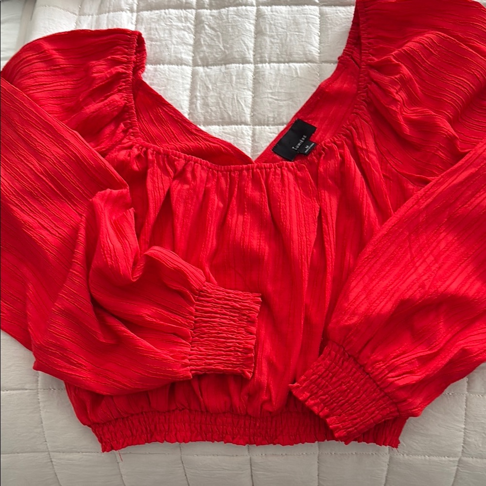 Lumiere Red Ruched Long Sleeve Blouse